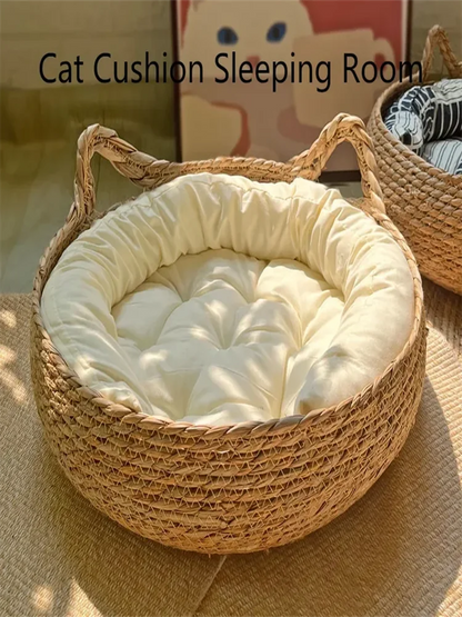 Handwoven Rattan Cat Bed
