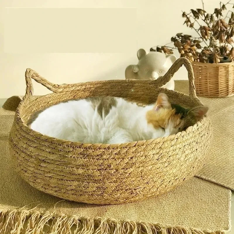 Handwoven Rattan Cat Bed