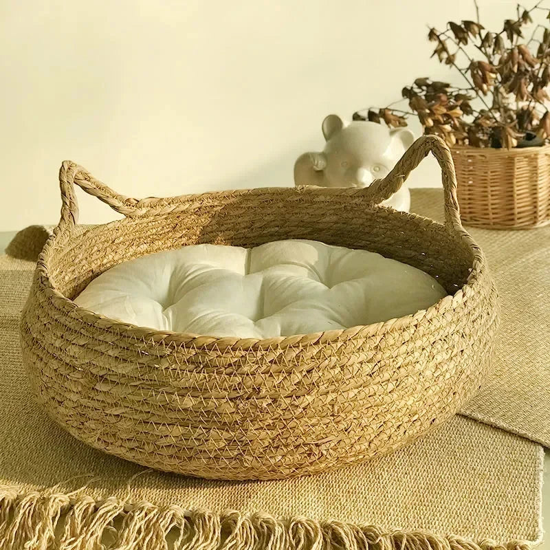 Handwoven Rattan Cat Bed