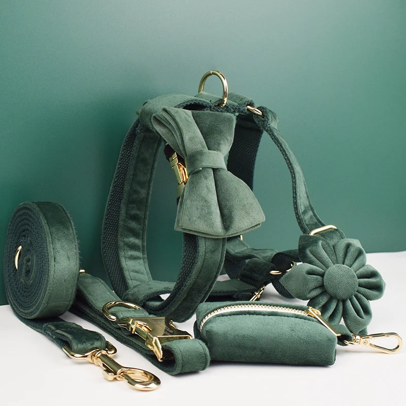 Luxury Velvet Dog Harness Set