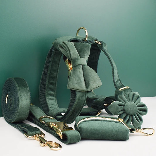 Luxury Velvet Dog Harness Set