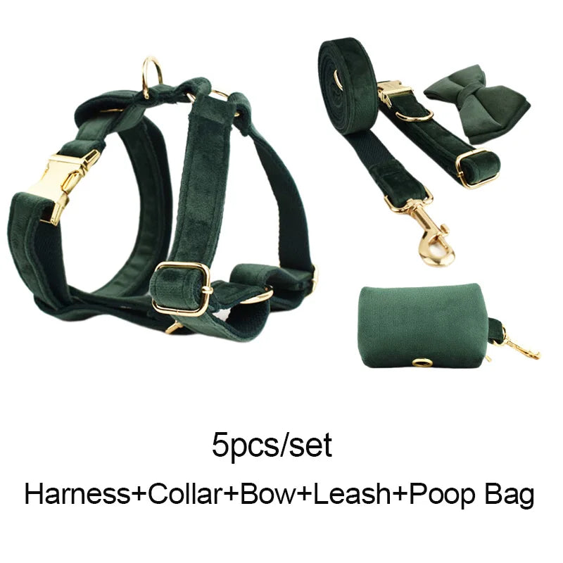Luxury Velvet Dog Harness Set